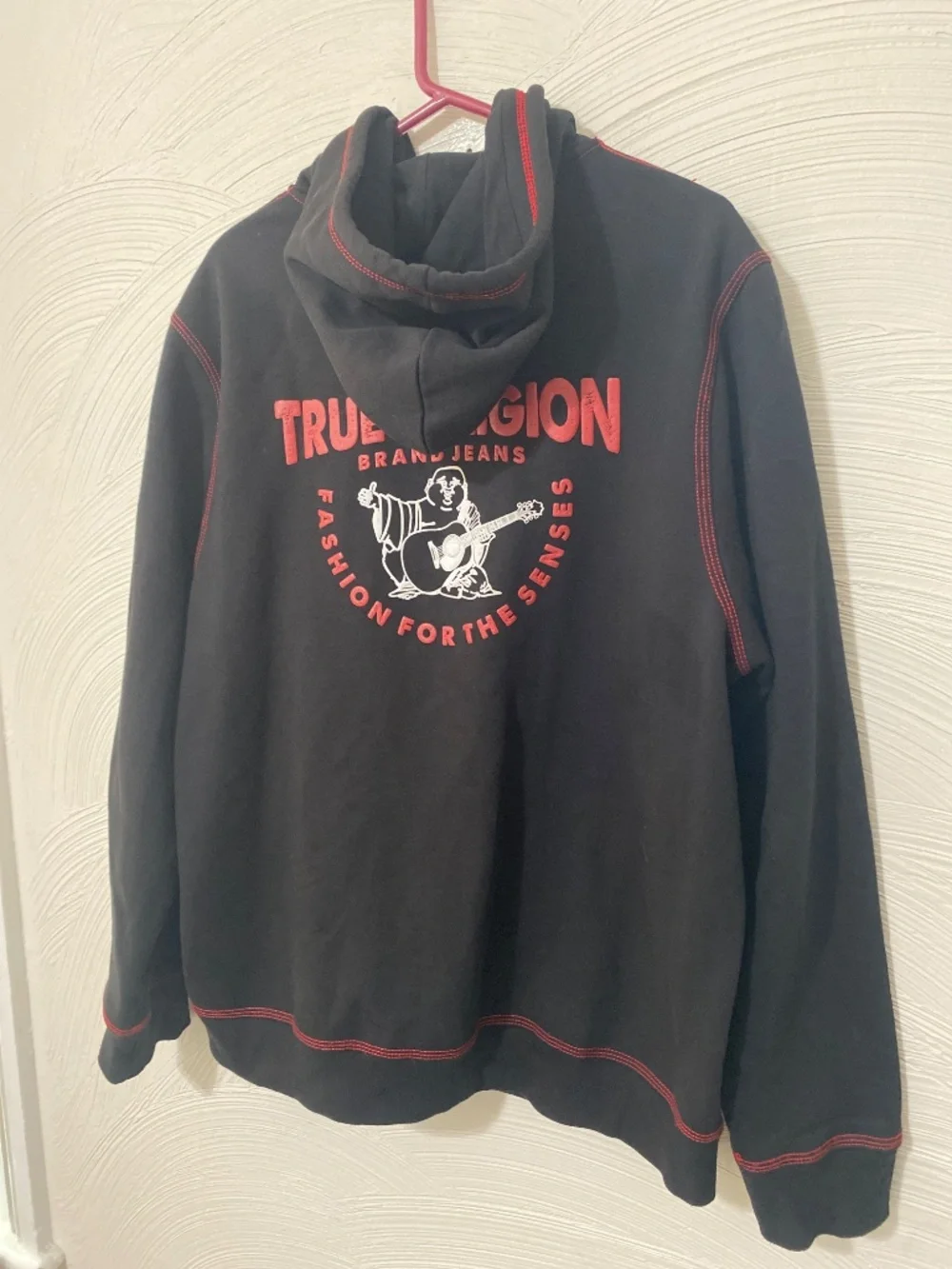 True religion red & black 2XL Mens zip up jacket hoodie puff Buddha hoodie